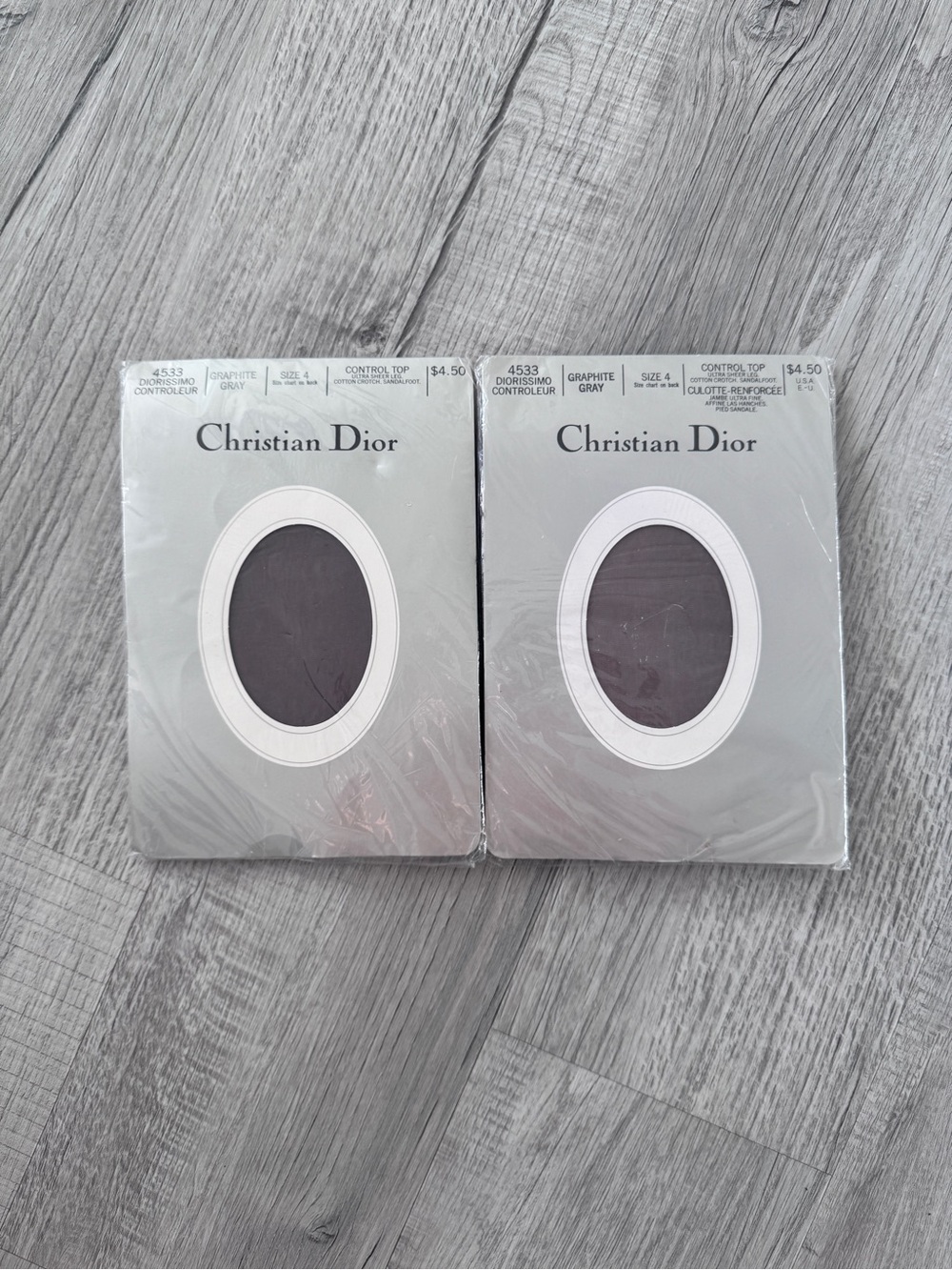 Vintage Lot of 2 Christian Dior Diorissimo Graphite Gray Pantyhose Size 4